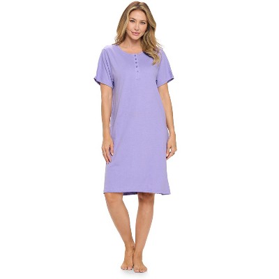 Casual Nights Women's Henley Nightshirts Set of 2, Floral Short Sleeve Nightgowns & Solid Sleepwear Shirt