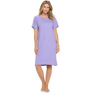Casual Nights Women's Henley Nightshirts Set of 2, Floral Short Sleeve Nightgowns & Solid Sleepwear Shirt - 1 of 4