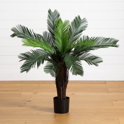 Nearly Natural 3-ft Green Silk Palm Tree in Black Pot