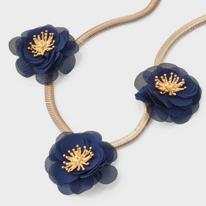 Gold Tone Flower Bib Necklace with Crystals Adjustable Length