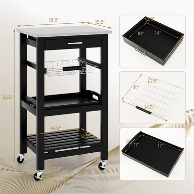 Black Stainless Steel Kitchen Cart with Storage and Tray