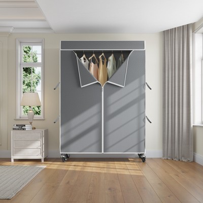 Black Heavy Duty Rolling Garment Rack with Grey Cover