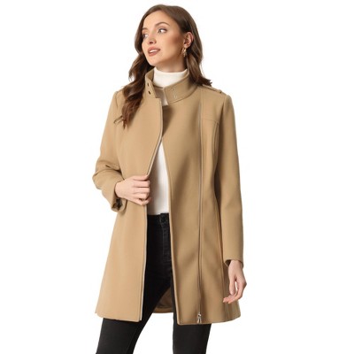 Allegra K Women's Classic Stand Collar Zip Up Trench Coats With 