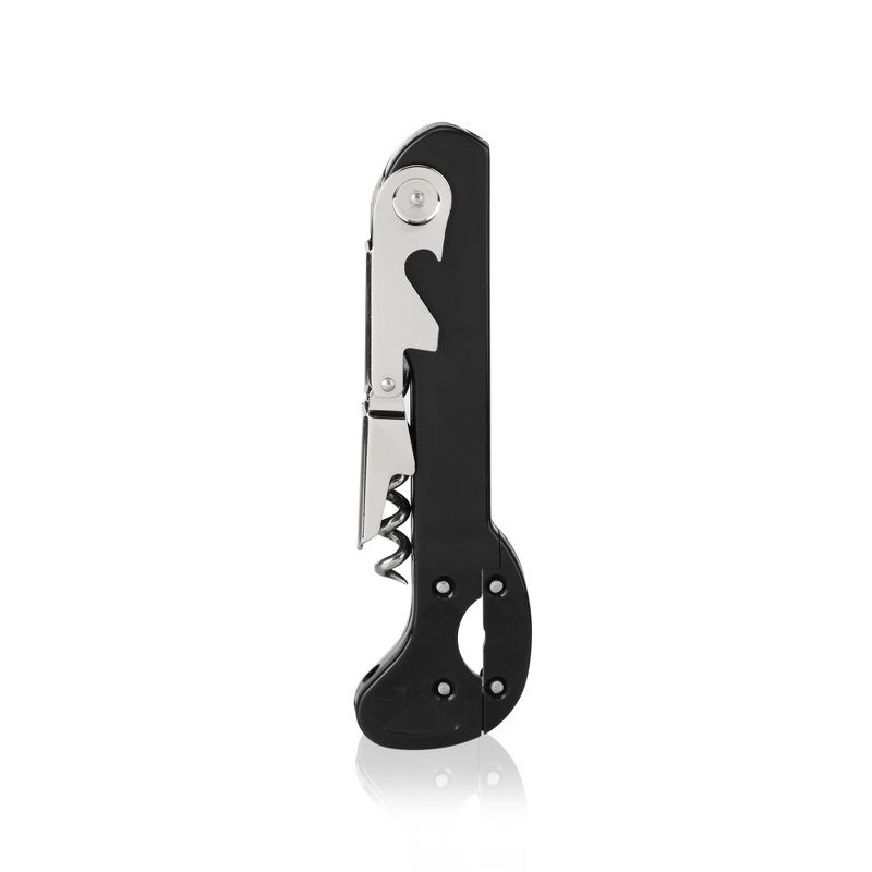 True Recoil Double Hinged Corkscrew, Classic Black Wine Key with Extendable 4 Wheel Foil Cutter, 1 of 6