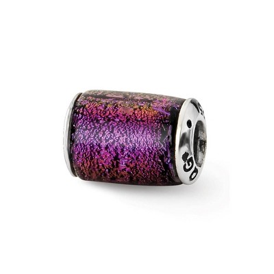 Black Bow Jewelry Purple Dichroic Glass Barrel Sterling Silver Bead Charm
