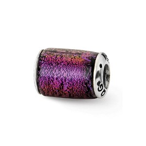 Black Bow Jewelry Purple Dichroic Glass Barrel Sterling Silver Bead Charm - 1 of 3