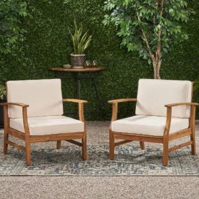 Club Chairs Set of 2,Wood Patio Accent Chair With Cushion Seat,Outdoor Patio Chairs,Classic Club Chairs For Patio,Backyard,Garden-Cuddlewood