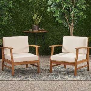 Club Chairs Set of 2,Wood Patio Accent Chair With Cushion Seat,Outdoor Patio Chairs,Classic Club Chairs For Patio,Backyard,Garden-Cuddlewood - 1 of 4