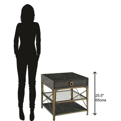 Edgewater Brown and Gold Wood Metal Lamp Table with Drawer