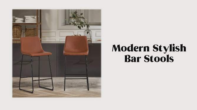 FERPIT Modern Upholstered Faux Leather Bar Stools with Metal Frame 2 Pack, 2 of 12, play video