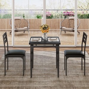 Dining Table, 3 Piece Dining Table Set for 2, Table Set with Spiral Table Legs, Space Saving and Modern Design for Dining Room, Apartment, Black - 1 of 4