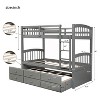 NicBex Twin over Twin Bunk Bed Convertible Pine Triple Bed Frame with Trundle, 3 Drawers, Ladder and Guardrail, No Box Spring Required - 3 of 4