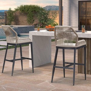 PURPLE LEAF 2 Pieces Bar Stools Patio Modern Rattan Barstools Aluminum Woven Tall Bar Chairs with Cushions for Outdoor Kitchen Island Garden - 1 of 4