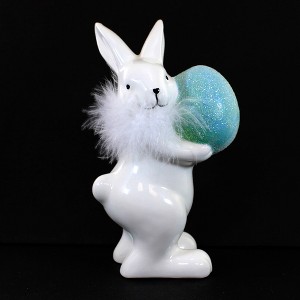 One Hundred 80 Degrees 8.5 Inch Bunny W/ Colored Egg Glitter Marabou Figurines - 1 of 3