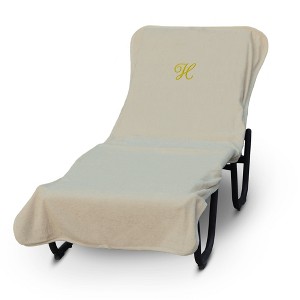 BC BARE COTTON Luxury Hotel & Spa Monogrammed Pool Chaise Lounge Cover, Standard Size 90 X 29 Inches - Beige - Gold Script - 1 of 4