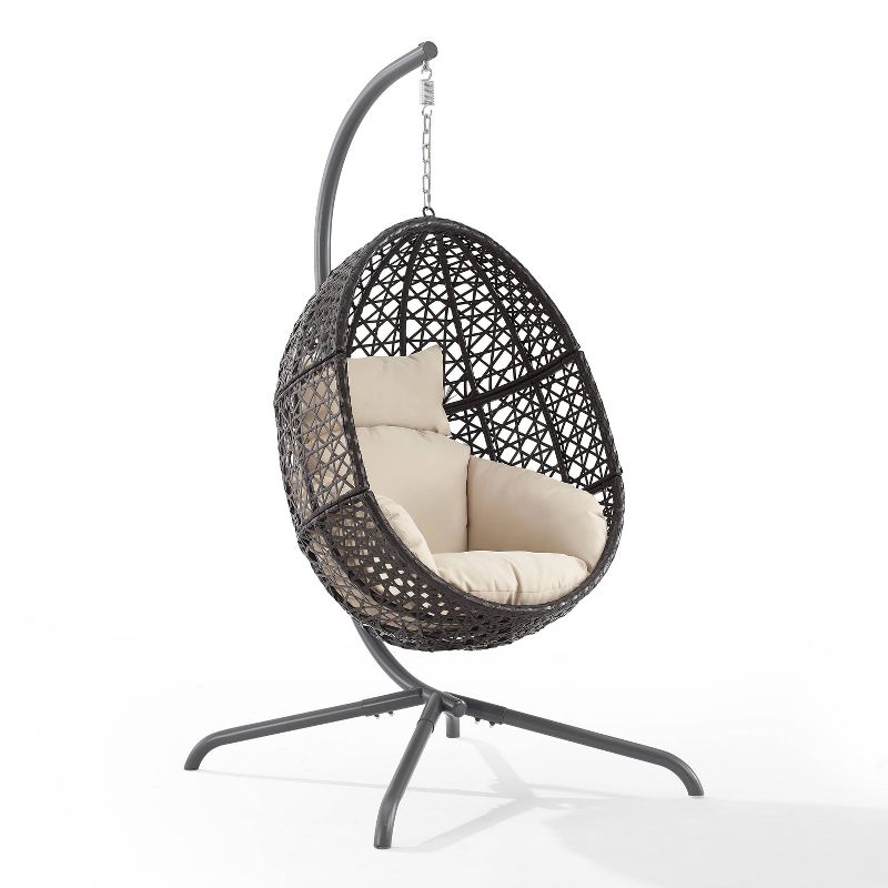 Calliope Indoor/Outdoor Wicker Hanging Egg Chair - Sand/Dark Brown - Crosley, 1 of 15