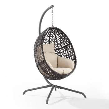 Calliope Indoor/Outdoor Wicker Hanging Egg Chair - Sand/Dark Brown - Crosley