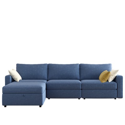 Vipbear 112.6" L-Shape Convertible Sectional Couches Sofas With Storage Chaise,Blue/Dark Gray/Light Gray/Beige