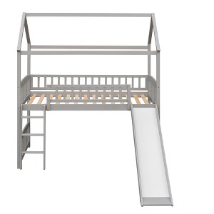 Bellemave Twin Loft Bed with Slide and Ladder,House Loft Bed for Kids, Wood Loft Bed, for Boys Girls, Gray House - 1 of 4