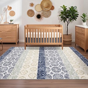 Modern Washable Area Rug for Living Room, Floral Pattern Floor Rug with Non Slip Backing, Low Pile Stain Resistant Floor Carpet - 1 of 4