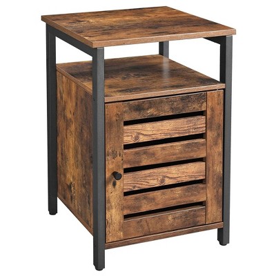 23.6" Louvered Door Wooden End Table Brown/Black - Benzara