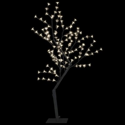 vidaXL Artificial Christmas Tree - 4ft Cherry Blossom Design with 128 Warm White LED Lights, Indoor & Outdoor Use