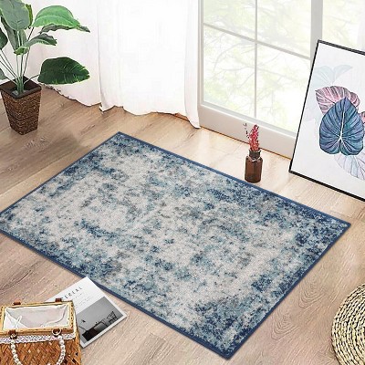 Abstract Rug Modern Rugs for Living Room Bedroom Non-Slip Non-Shedding Indoor Throw Carpet, 2' x 3' Blue