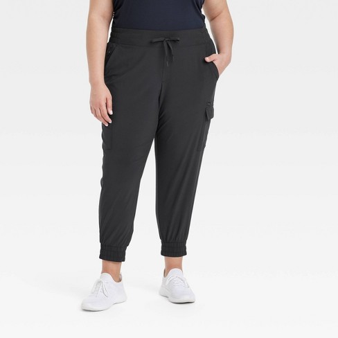 Women's Flex Woven Mid-Rise Cargo Joggers - All In Motion™ Black 3X