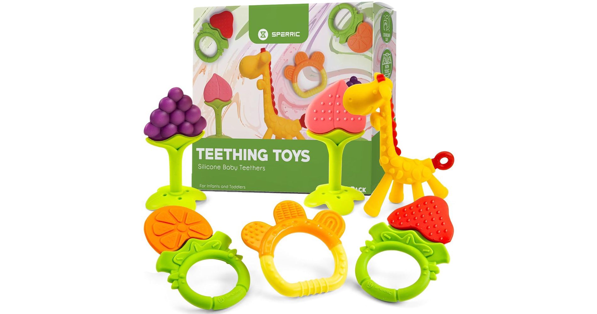 Sperric Teethers for Babies 0-6 Months - Newborn Infant Baby Chew Teething Toys - Freezer Safe Silicone Baby Teether - Fruits & Animal