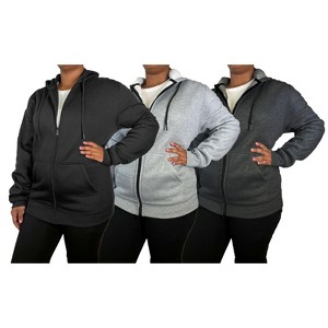 Blue Ice Women's Loose Fit  Fleece Lined Full-Zip Hoodie -3 Pack - 1 of 4