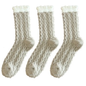 Anna-Kaci Women's 3 - Pack Cable Knit Crew Socks with Soft Comfortable Fabric and Contrast Cuff Detail - 1 of 4