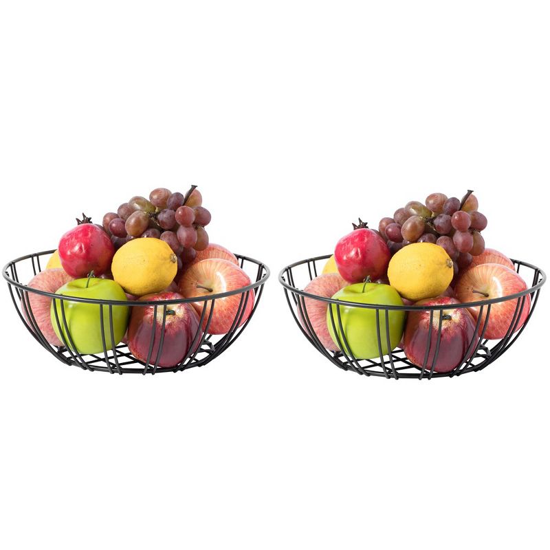 Black Iron Wire Fruit Bowl for kitchen counter, Storage Basket for Fruits, Vegetables, and Bread, Set of 2, 1 of 6