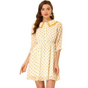 Allegra K Women's Peter Pan Collar Star Heart Printed 3/4 Sleeve Chiffon Dresses - 1 of 4