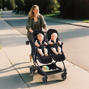 Side by Side Double Stroller Newborn and Toddler, Lightweight Compact Twin Stroller with Reversible Seat, Adjustable Backrest & Canopy, Storage Basket - 1 of 4