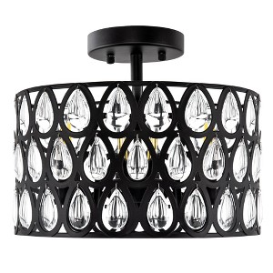YANSUN 3-Light Matte Black Semi-Flush Mount Ceiling Light with Teardrop Crystal Accents, E12 Base - 1 of 1