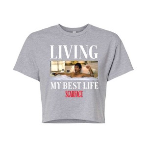Women's - Scarface - Living My Best Life Cropped Graphic T-Shirt - 1 of 4