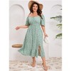 Clearlove Womens Plus Size Square Neck Floral Print Summer Dress Ruffle Short Sleeve Tie Front Slit Hem Boho Maxi Dress - 4 of 4
