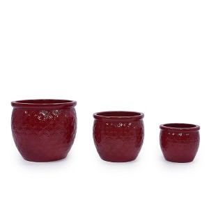 SpassWay 15" Dia Outdoor Indoor Ceramic Planter Pot Decorative Planter with Drainage Hole Patio Flower Pot - 1 of 4