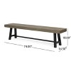 Christopher Knight Home Rousseau Outdoor 74" Acacia Wood Bench, Gray/Black - 3 of 4