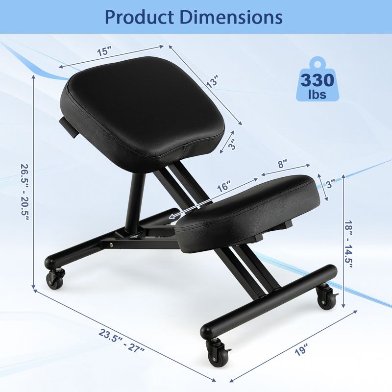 Costway Ergonomic Kneeling Chair Adjustable Stool with Lockable Universal Wheels Angle Seat, 3 of 11