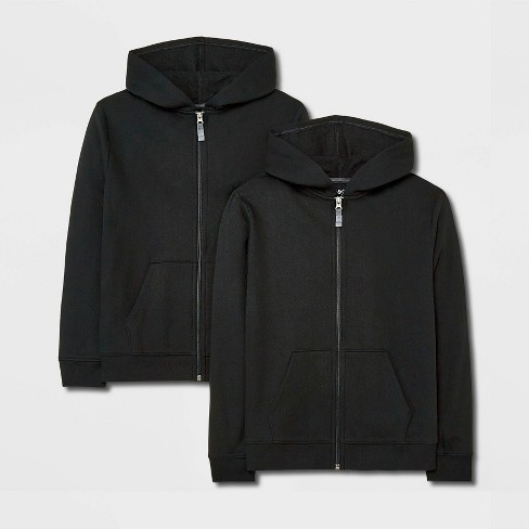 Boys' 2pk Fleece Zip-Up Hoodie - Cat & Jack™ Black XS