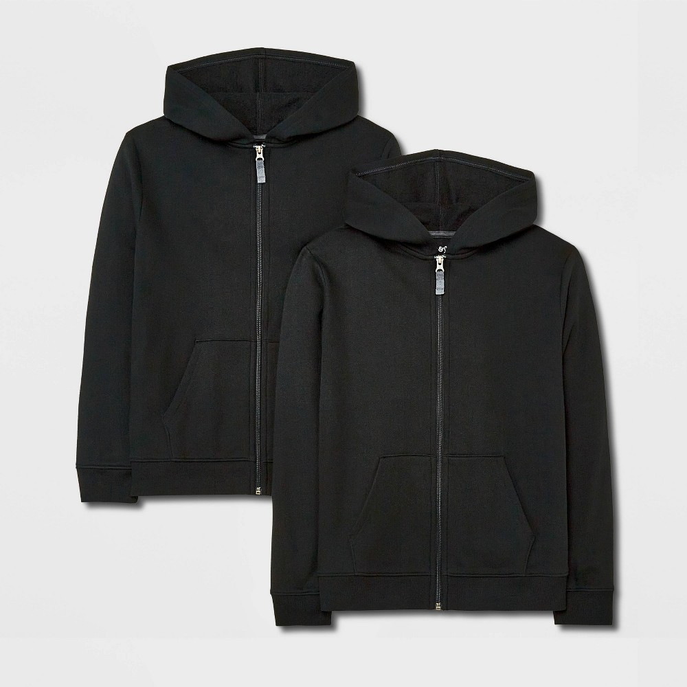 Boys' 2pk Fleece Zip-Up Hoodie - Cat & Jack™ Black L: Kangaroo Pocket, Long Sleeve