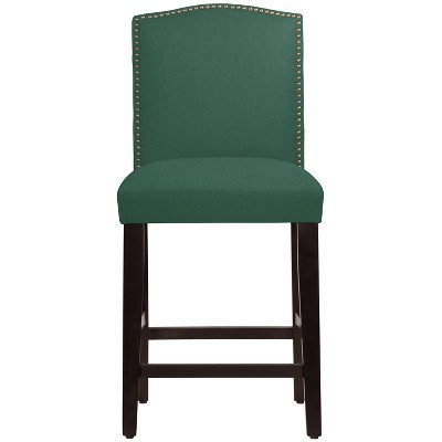 Nail Button Camel Back Counter Height Barstool in Linen Conifer Green - Skyline Furniture