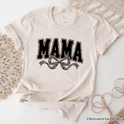 Coquette Leopard Mama T-Shirt, Retro Bow Varsity Tee for Trendy Moms| OrnamentallyYou