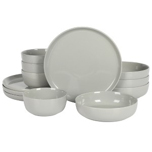 Gibson Home Oslo 12-Piece Porcelain Double Bowl Dinnerware Set Gray - 1 of 4