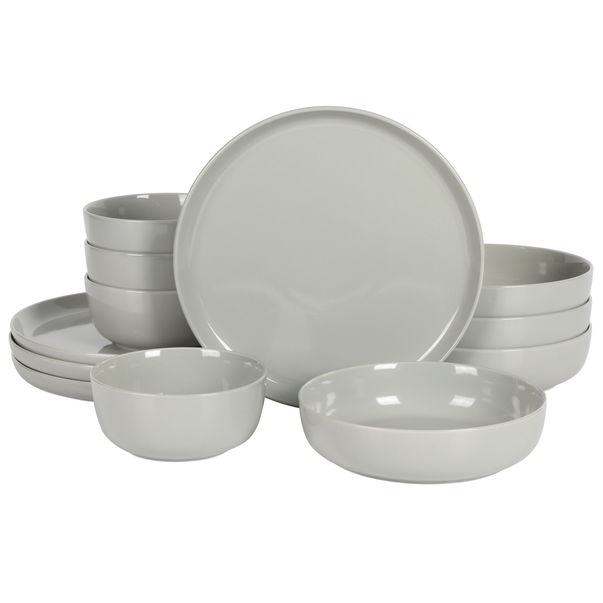 Gibson Home Oslo 12-Piece Porcelain Double Bowl Dinnerware Set Gray