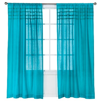 Solid With Pom Poms Curtain Panel Turquoise 50x84