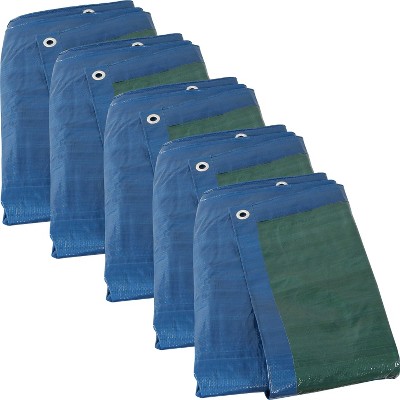 Sunnydaze Outdoor Heavy-Duty Multi-Purpose Plastic Reversible Protective Tarp Cover - 16' x 20' - Blue and Green - 5pk