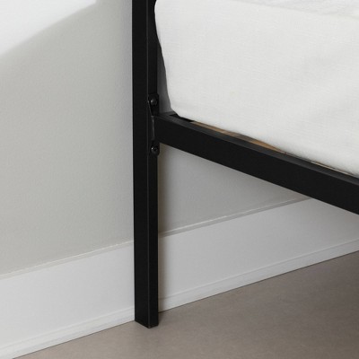 Full Black Metal Platform Bed with Natural Cane Headboard