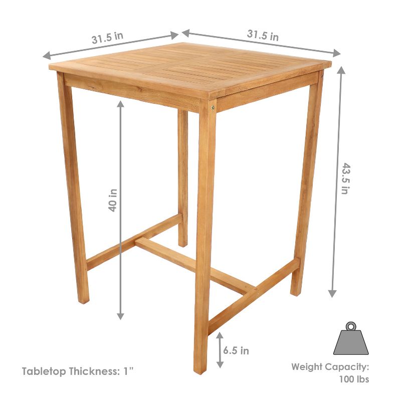 Sunnydaze Teak Wood Outdoor Bar Table - 31" Square x 43.5" H - Brown, 4 of 9